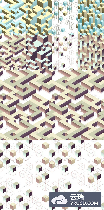 8款现代等距无缝图案纹理 8 modern isometric seamless patterns