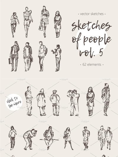 素描插画素材 Sketches of different people, vol. 5