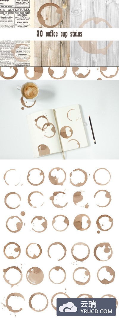 30款咖啡杯污渍剪贴画 30 Coffee Cup Stains Pro