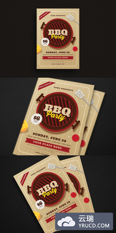 烧烤派对宣传单设计素材模板 BBQ Party Event Flyer
