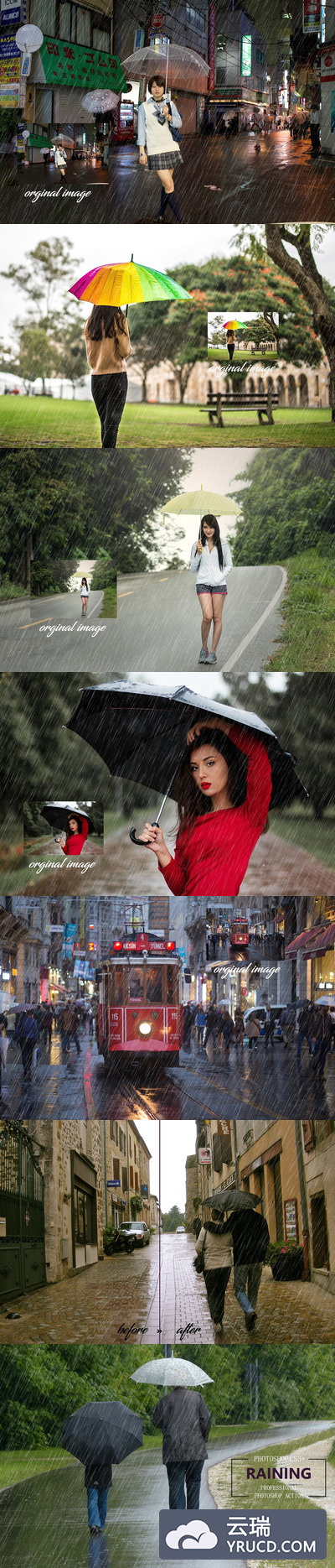 倾斜雨水效果Photoshop动作下载