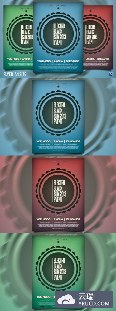 电子音乐海报设计模板 Electro Black Sun Event Flyer