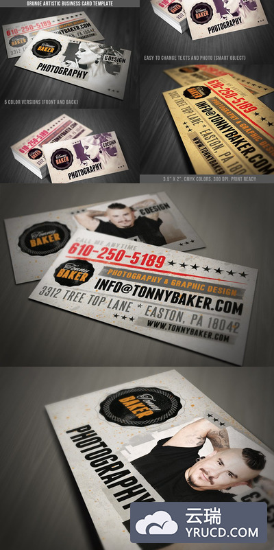 油渍摇滚风企业名片模板 Grunge Business Card Template 01