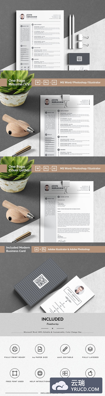 专业干净的简历模板 Resume/CV-John Abraham