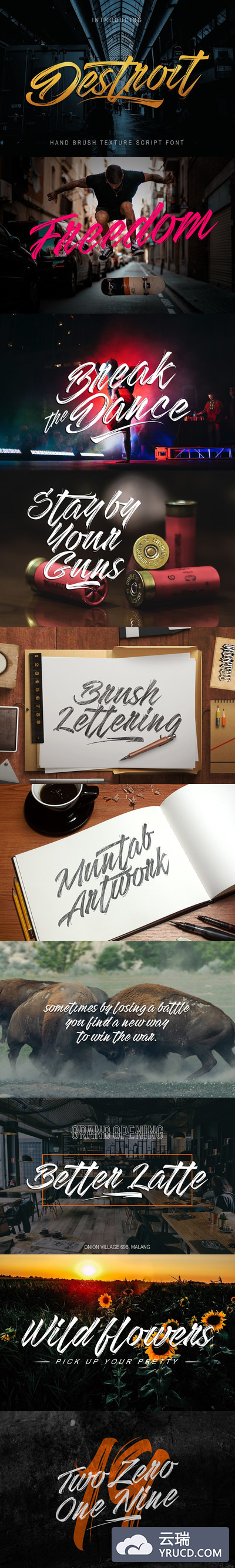 Destroit笔刷纹理脚本字体