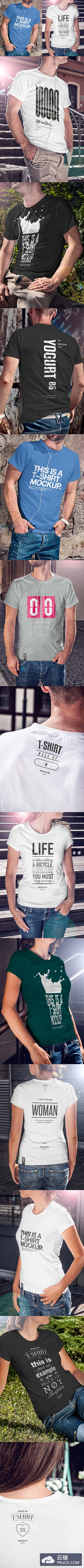男女夏季阳光场景的T恤设计样机模型套装[PSD,3.15GB]