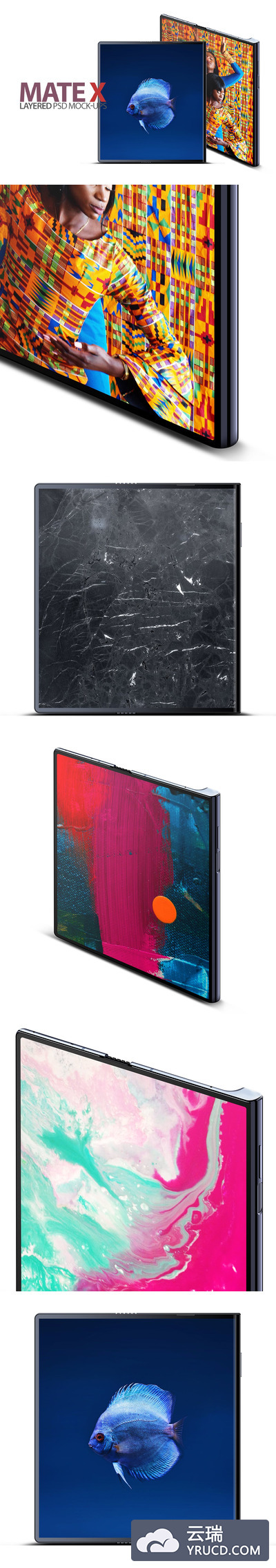 展开的Mate X折叠屏手机样机下载[PSD]