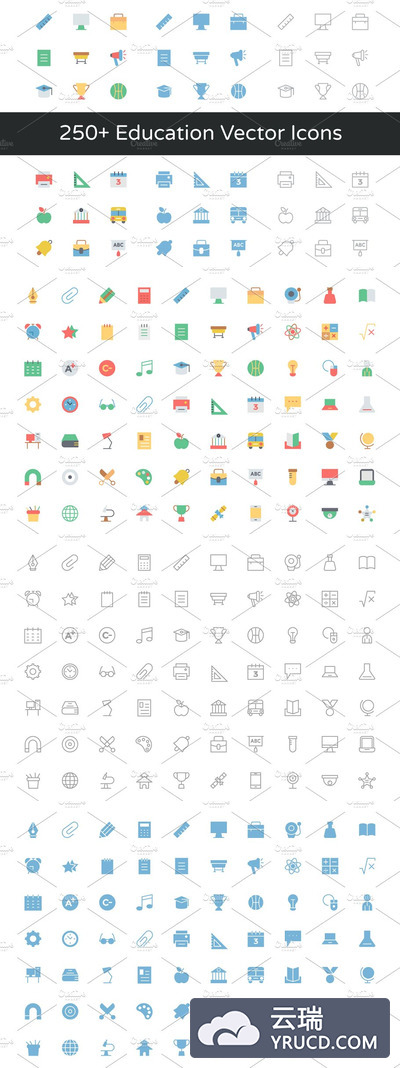 250+教育矢量图标 250+ Education Vector Icons