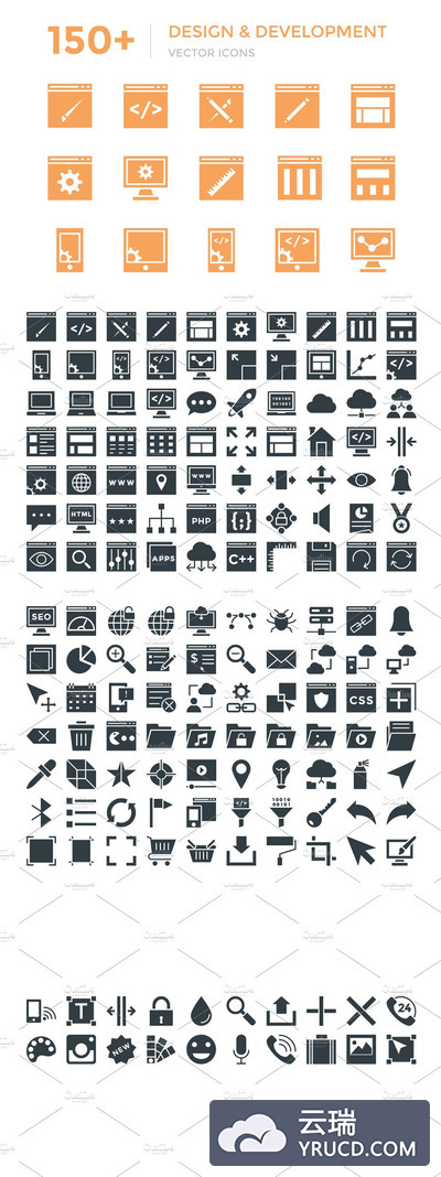 150+设计和开发图标 150+ Design and Development Icons