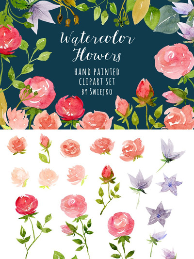 婚礼水彩花卉素材 Watercolor roses, wedding