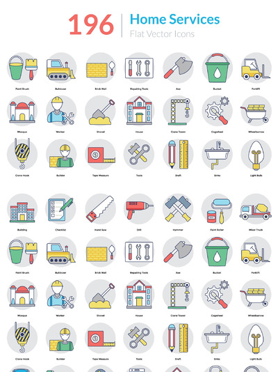 196个家居服务元素图标 196 Home Services Icons