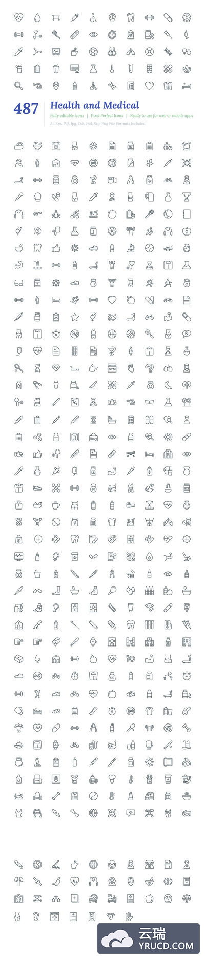 487个健康和医疗线型图标 487 Health and Medical Line Icons