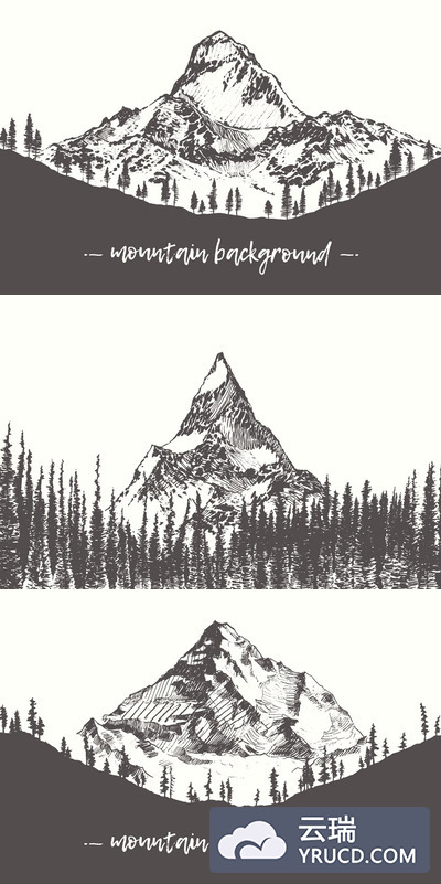 山峰素描插画 Mountain landscapes