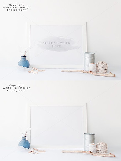简洁白色艺术框架样机 Landscape wall art frame mock up