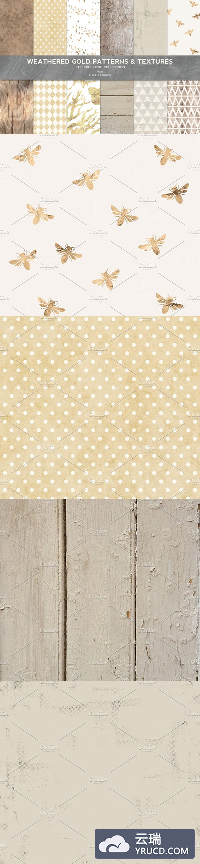 几何材质图案背景纹理 Weathered Gold Patterns & Textures