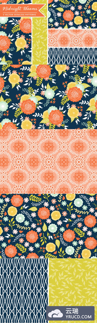 午夜开花花卉图案 Midnight Blooms Floral Patterns