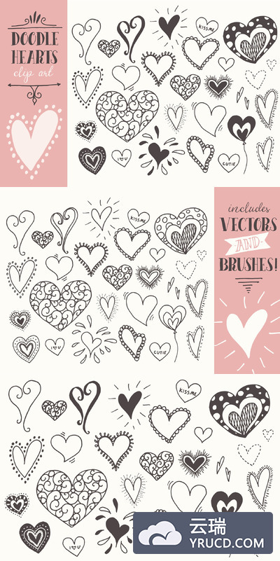 爱心矢量插画 Doodle Hearts Clip Art