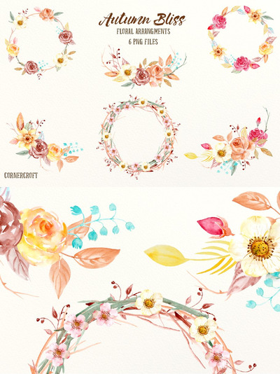 水彩秋季插花 Watercolor Fall Floral Arrangements