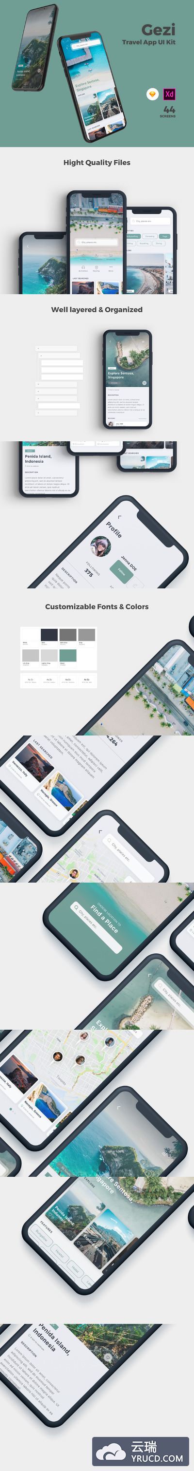 旅行相关多功能APP应用 UI界面ui设计app设计[Sketch,XD]