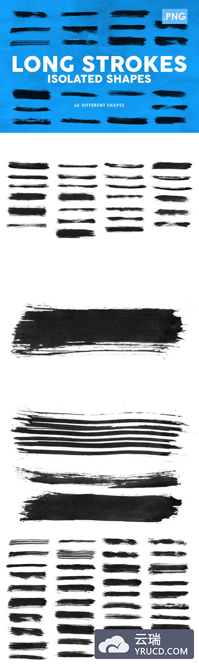 66个笔画中国风墨水形状笔刷底纹纹理集合