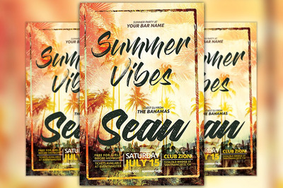 夏季元素活动海报设计模板 Summer Vibes Flyer Template