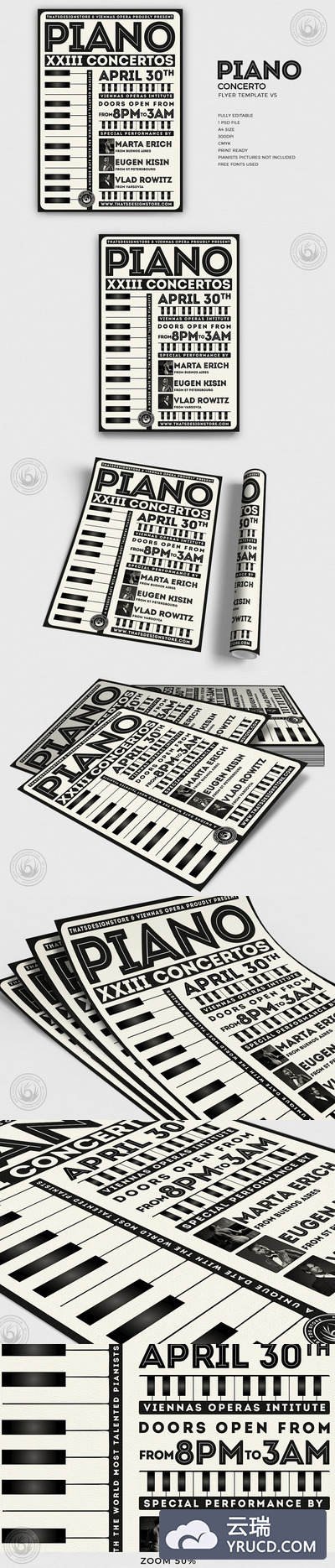复古钢琴海报制作模板 Piano Concerto Flyer PSD V5