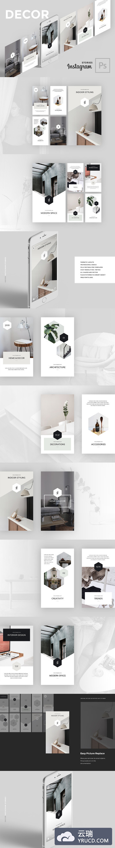 社交媒体文章贴图模板素材 Decor PSD Instagram Stories