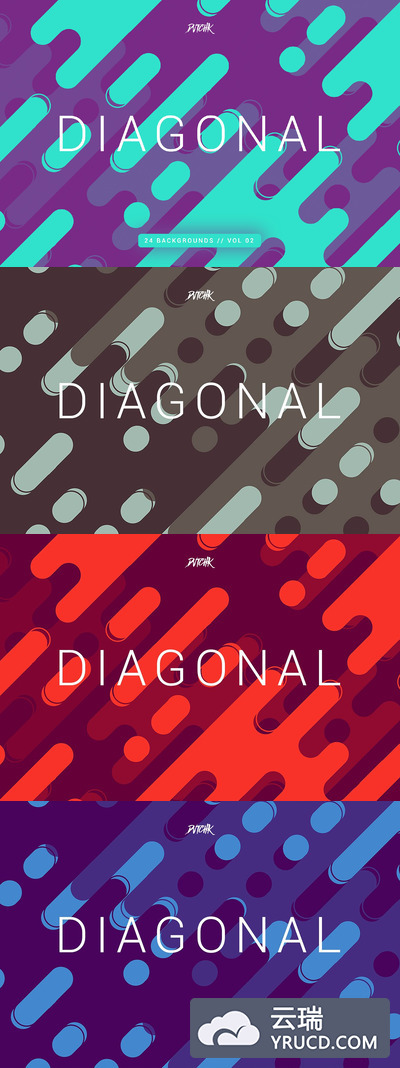 彩色图案背景纹理 Diagonal | Rounded Lines Bgs | V02