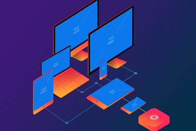 2.5D的响应式网页设计样机下载[PSD]