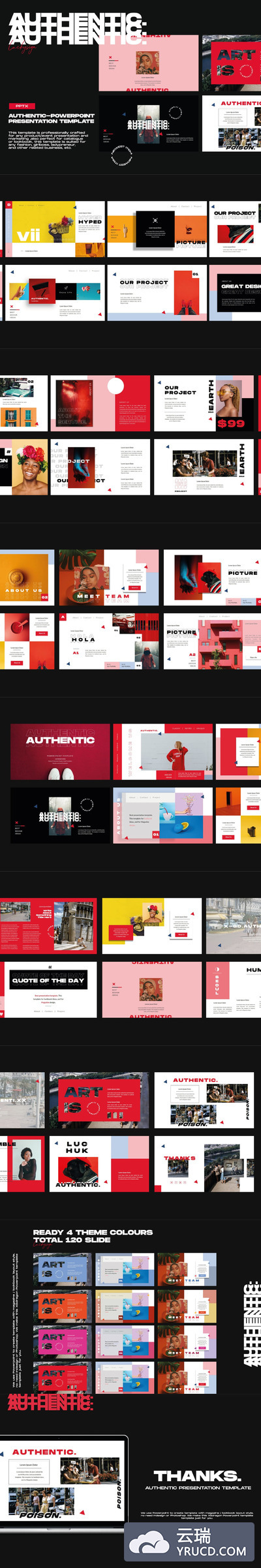 时尚高端多用途的高品质流行配色powerpoint幻灯片演示模板（pptx）