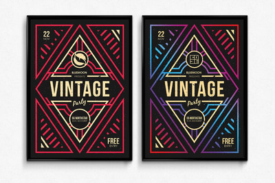 时尚高端简约复古几何派对DM宣传单海报设计模板