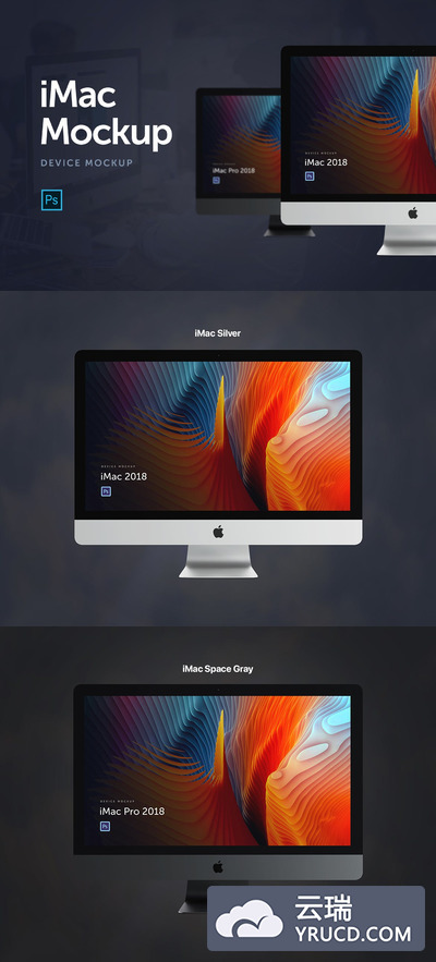 时尚高端多用途的高品质iMac 2018 UI样机展示模型mockups