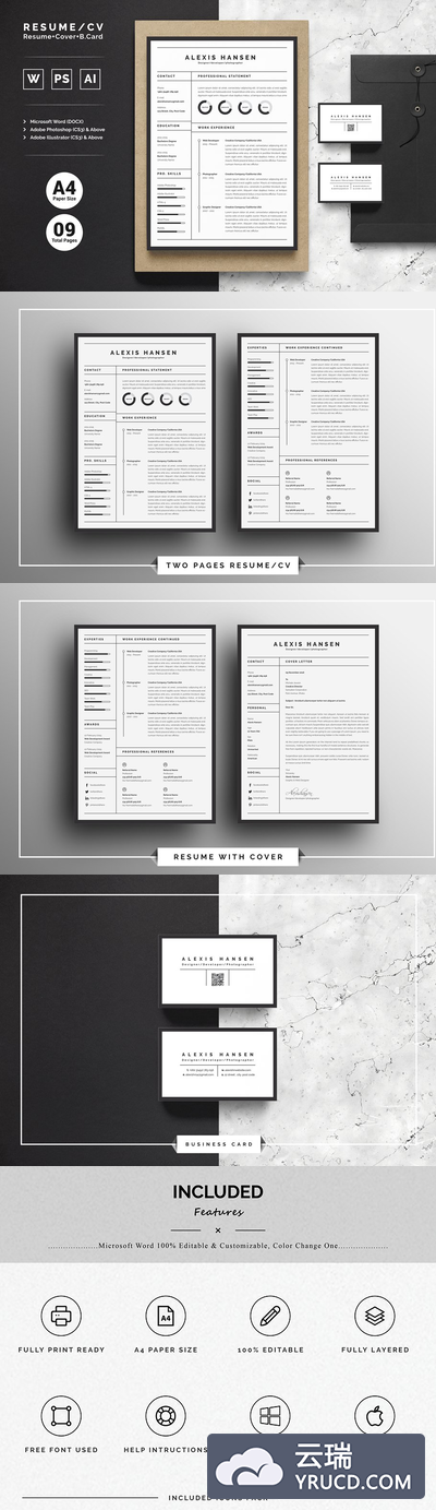 专业个性简历模板 Resume/CV-Alexis Hansen