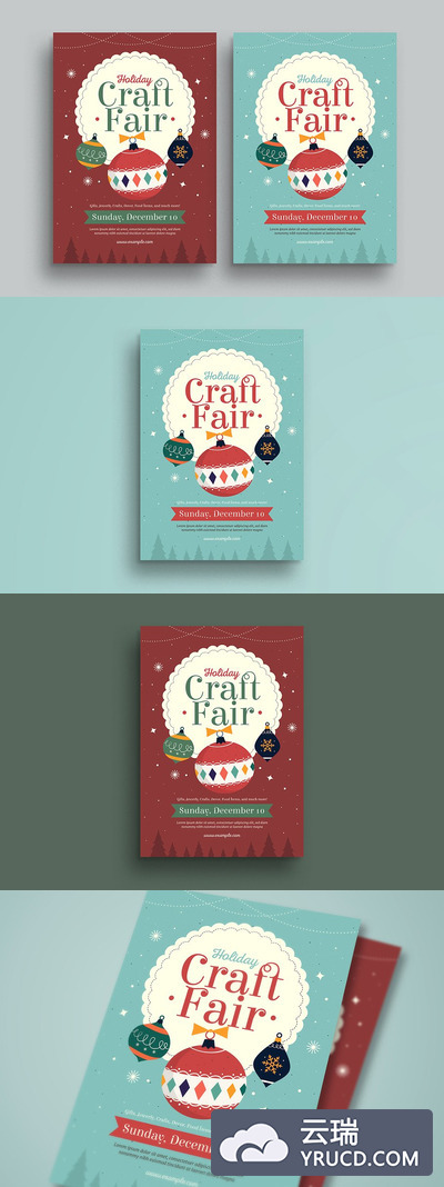 圣诞工艺品展销会宣传单模板 Holiday Christmas Craft Fair Flyer