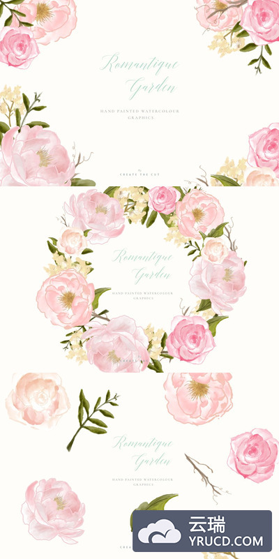 浪漫手绘花园花卉艺术插画 Flower Clip Art - Romantique Garden