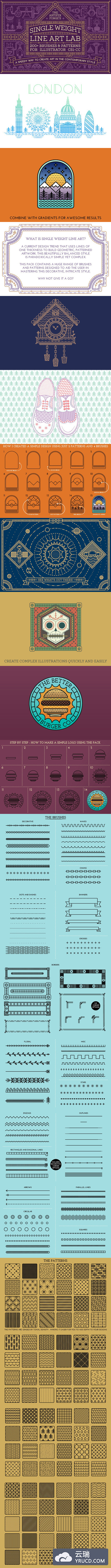 实验室物品线条图形AI笔刷 Single Weight Line Art Lab