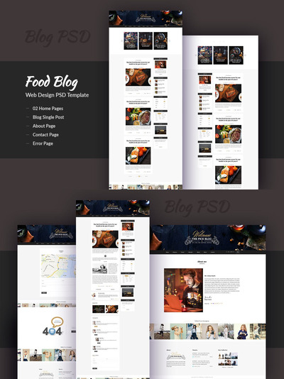 时尚高端多用途的创意食品博客网站设计模板-PSD