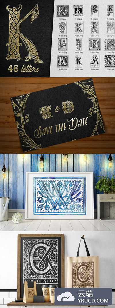 复古字母K装饰字母表 Vintage Letter K Decorative Alphabet