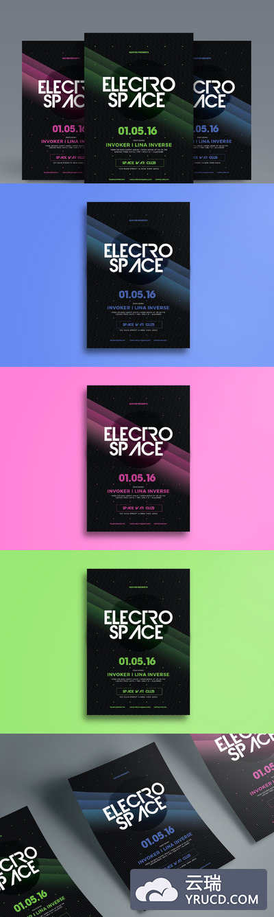 简约酷炫电子音乐海报模板 Electro Space Party