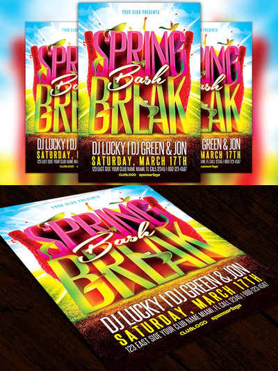 春季海报设计模板 Spring Break Bash Flyer Template