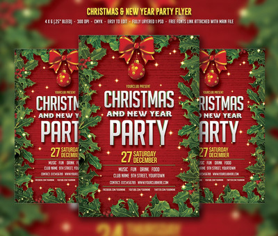 圣诞节派对海报制作模板 Christmas & New Year Party