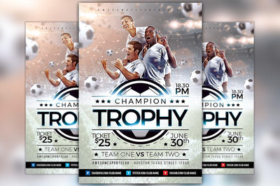 冠军奖杯足球运动传单 Champion Trophy Soccer Sports Flyer