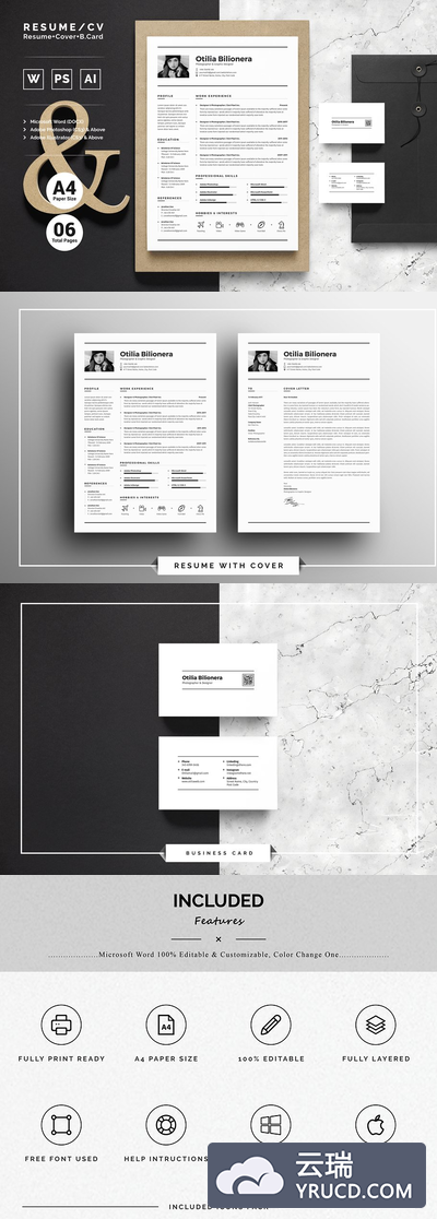 高端专业简历模板 Resume/CV-Otilia Bilionera