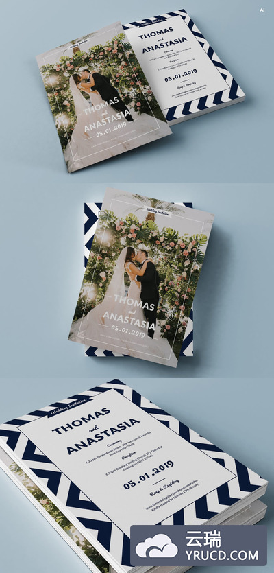 时尚高端优雅高品质多用途婚礼邀请函DM宣传单海报设计模板