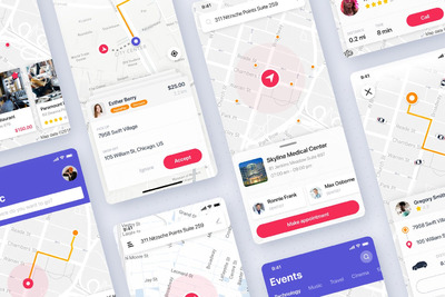 时尚高端多用途的高品质移动应用的地图用户界面屏幕APP UI KITS（sketch）