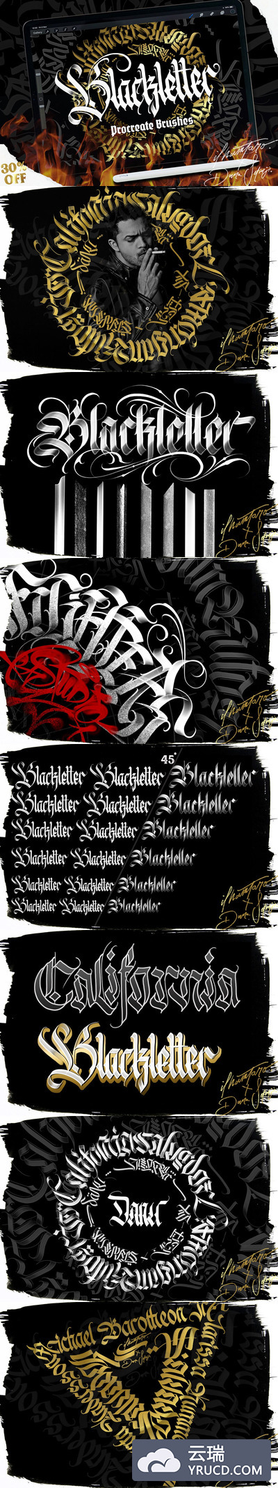 时尚高端少见稀有的街头涂鸦风格哥特字体笔刷集合