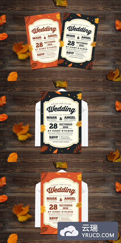 秋季婚礼邀请函海报设计模板 Autumn Wedding Invitation
