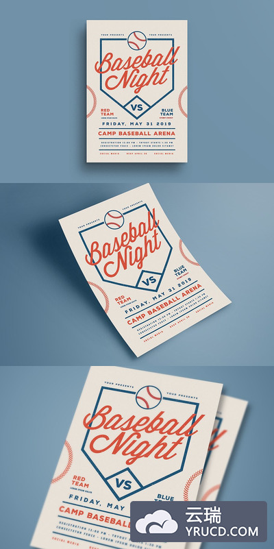 棒球比赛宣传海报模板 Baseball Night Flyer