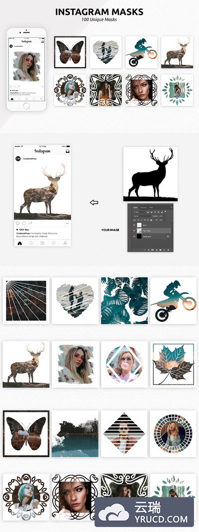社交图片模板 100 Instagram Masks PSD Templates