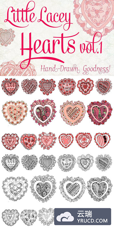 蕾丝心形插画素材 Little Lacey Hearts, vol. 1